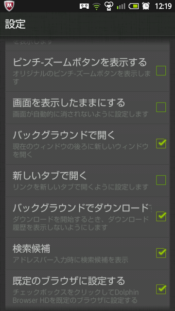 Dolphin Browser HD ブラウザの設定2
