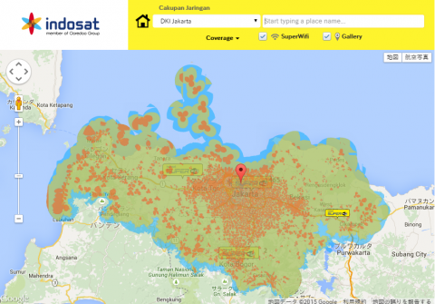 Indosatのカバレッジマップ