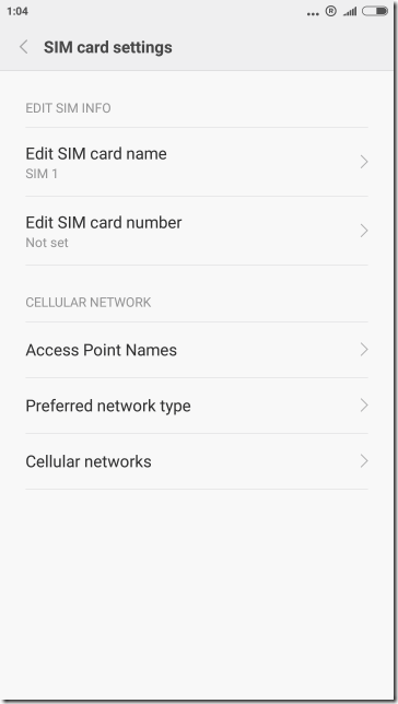 SIMの設定画面