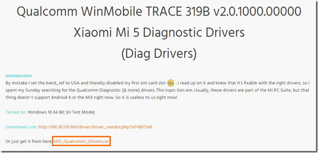 Xiaomi Mi5 Diagnostic Driverのダウンロード