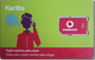 VodacomのプリペイドSIMカード 表