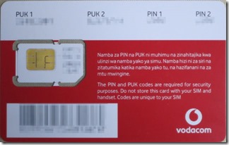 VodacomのプリペイドSIMカード 裏