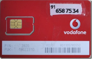 VodafonのSIMカード 裏