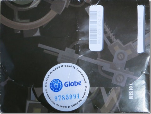 GlobeのプリペイドSIMカードのパッケージ 裏