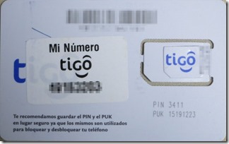 TigoのプリペイドSIMカード裏