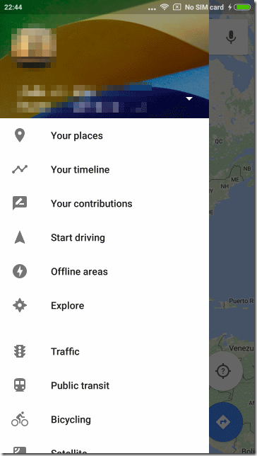 英語画面のGoogle Mapアプリ