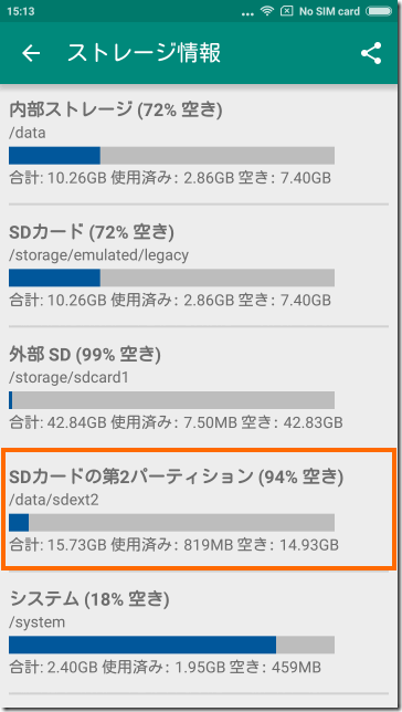 認識されたmicroSDのパーティション