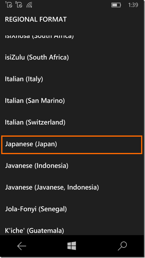 Japanese (Japan)を選択