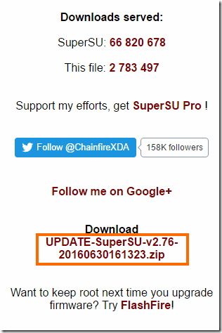 SuperSUのダウンロードページ
