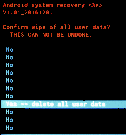 wipe data/factory resetの確認