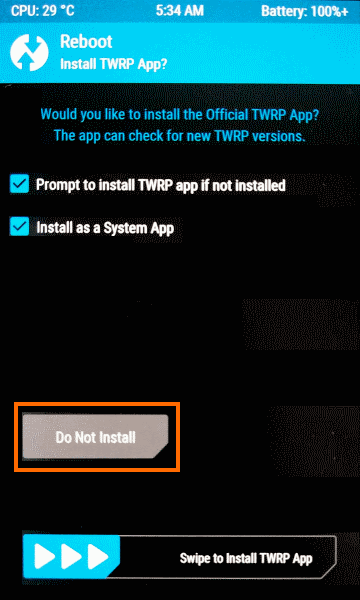 TWRPのアプリはインストールせずにリブート