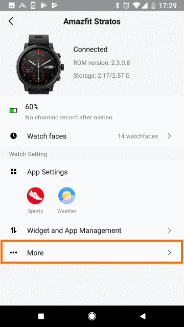 Amazfit Stratosの設定画面