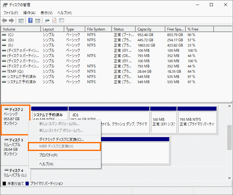 パーティションスタイルの変更