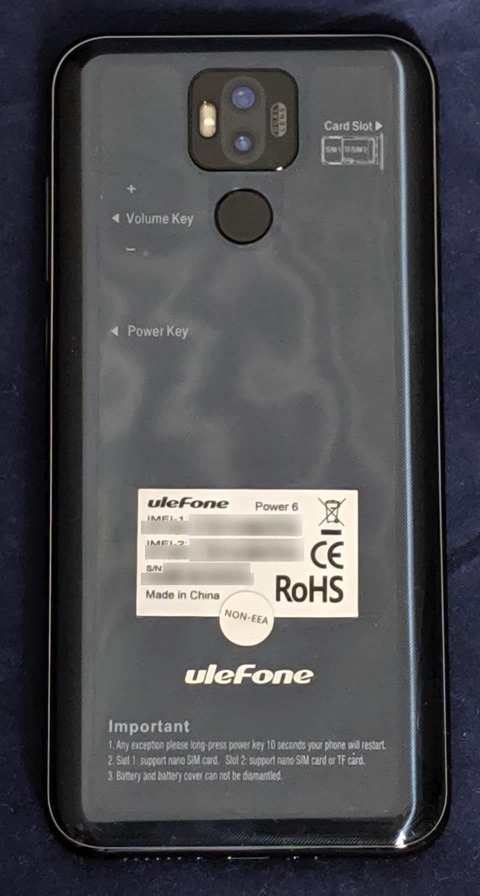 Ulefone Power 6の背面