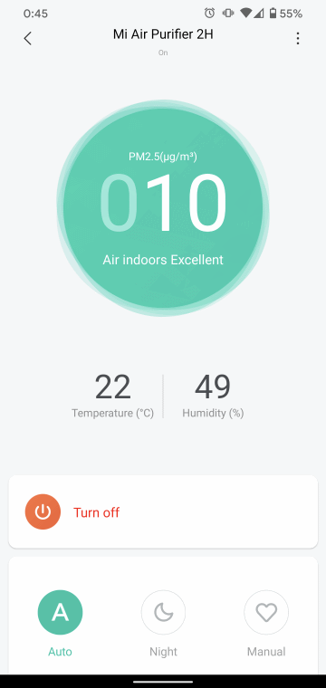 Mi HomeアプリでのMi Air Purifier 2H