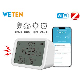 Tuya 時計付きWi-Fi対応温度・湿度センサー NAS-CW01W6
