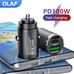 Olaf Mini 100W PD QC Pull Ring Fast Charging Car Charger USB C Car Phone Charger Adapter For iPhone 13 12 Xiaomi Samsung Huawei