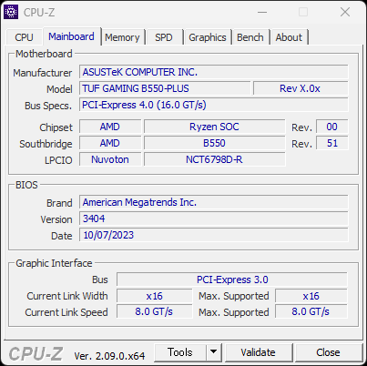 CPU-Zのマザーボード情報