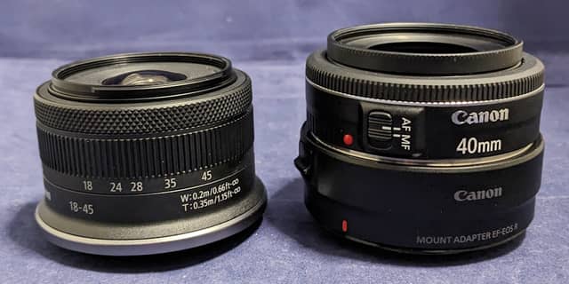 EF40mm F2.8 STM+マウントアダプタとの比較