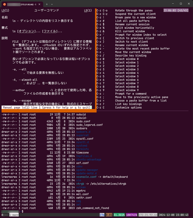 byobuで分割したターミナル