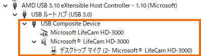 Windows上で認識されたUSBカメラ