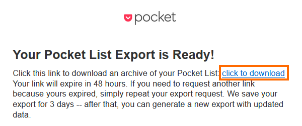 Pocketからのメール